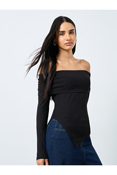Styli بلوزة سوداء محبوكة مكشوفة الكتفين