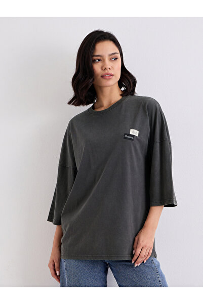 Styli Acid Wash Oversized T-Shirt with Badge Detail
