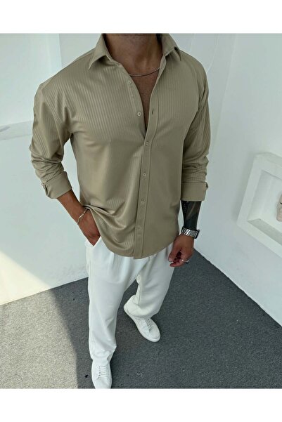 DEFES Winter Thick Striped Men's Shirt Oversize Comfortable Warm