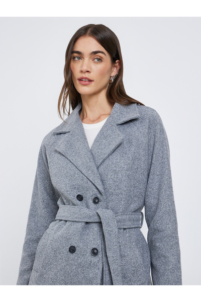 Styli Grey Regular Fit Knee-Length Coat