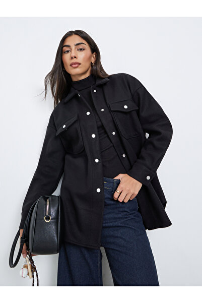 Styli جاكيت أسود طويل قصة فضفاضة