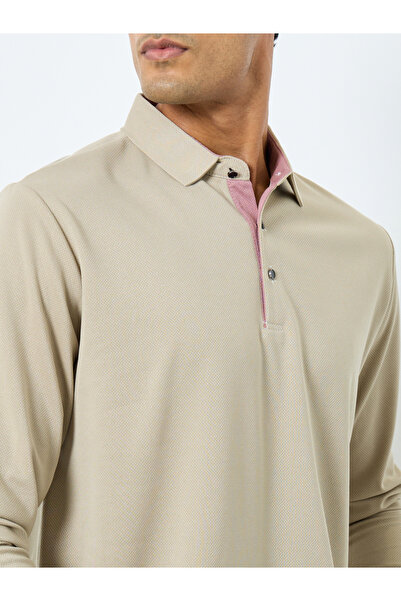 Styli Men Beige Long Sleeve Polo T-Shirt