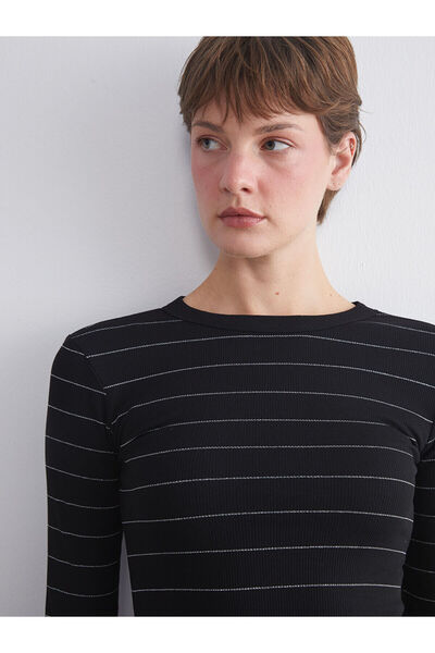 LC Waikiki طاقم الرقبة مخطط تي شيرت المرأة