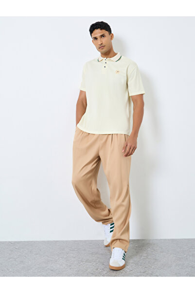 Styli Men Cream Embroidered Polo T-Shirt