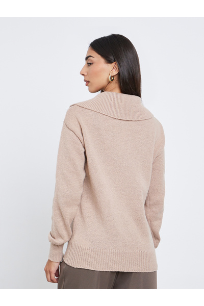 Styli Beige Regular Fit Half-Zip Knit Sweater