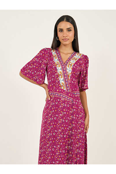 Styli All Over Print V Neck Wrap Maxi Dress