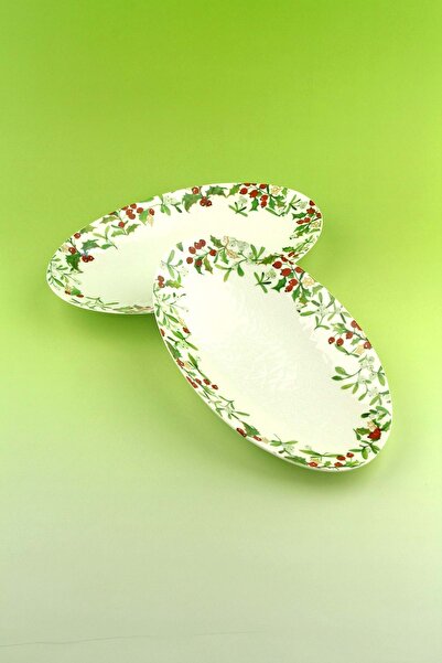 Bursa Porselen Dekor Holly berries 2 adet porselen kayık tabak
