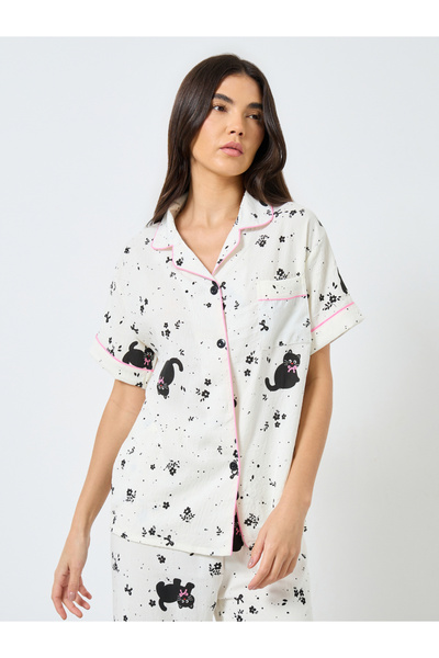 Take Two By Styli Pack of 3 - Cat Print Shirt, Short and Pyjama