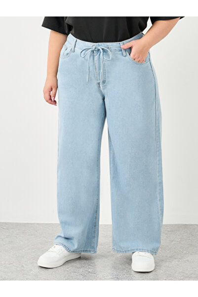 Styli Plus Wide Leg Jeans with Drawstring