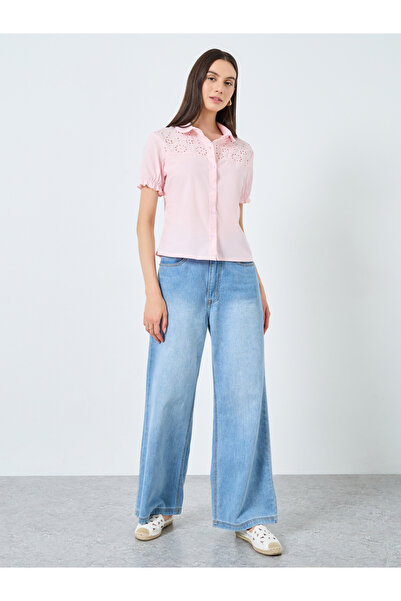 Take Two By Styli Embroidered Puff Sleeve Buttoned Shirt