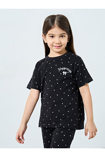 Styli Girls Black Dot Print T-Shirt and Pants Set