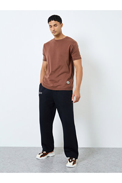 Styli Men Brown Round Neck Flat Knit T-Shirt