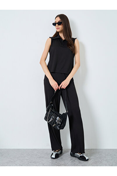 Take Two By Styli Black Ribbed Tank Top and Trousers Co-Ords