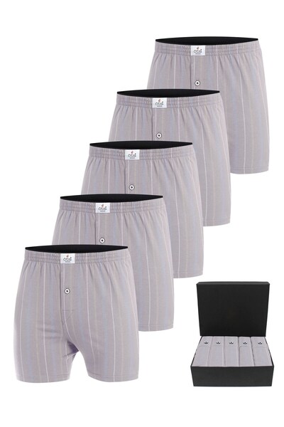 Öts Premium 5'li Çizgili Erkek Boxer - %100 Pamuk, Ultra Yumuşak Kumaş, Rahat Kalıp, Etiketsiz