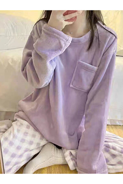 Take Two By Styli Purple Flano Pocket Detail Top and Checked Pyjama Set