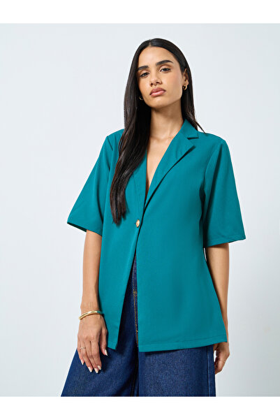 Styli Teal Short Sleeve Boxy Fit Shirt