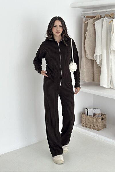 Noi Belis Zipper Detailed Wick Knitted Knitwear Bottom-Top Set Aw25Au0018