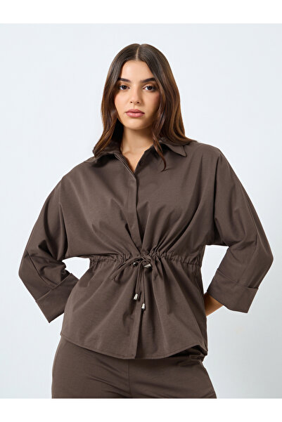 Styli Brown Drawstring Detail Shirt and Pants Co-Ords