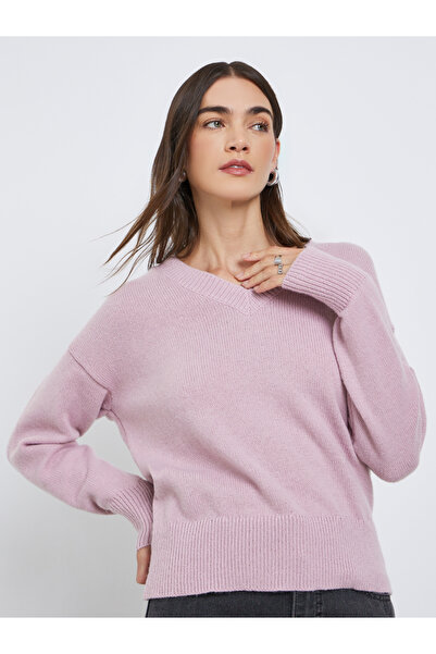 Styli Women Pink V-Neck Regular Fit Sweater