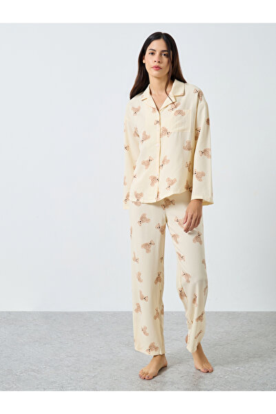 Styli Teddy Print Shirt and Pyjama Set