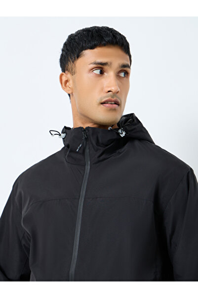 Styli Men Black Solid Oversized Hooded Jacket