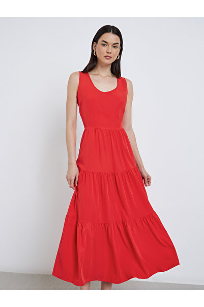 Take Two By Styli Solid Sleeveless Tiered Midi Dress