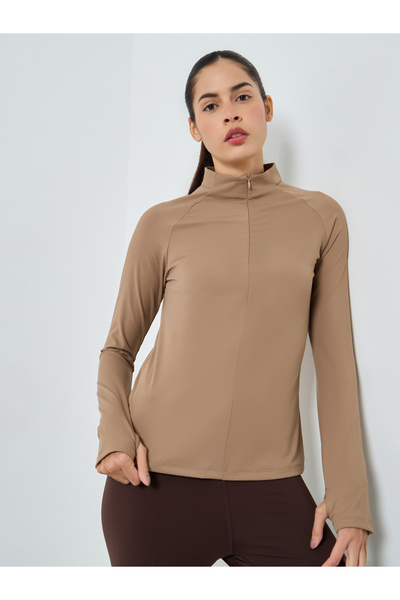 Styli Half Zip Up Hidden Zipper Long Sleeves Top