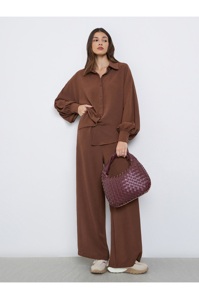 Styli Women Brown Longline Shirt and Pants Co-Ords