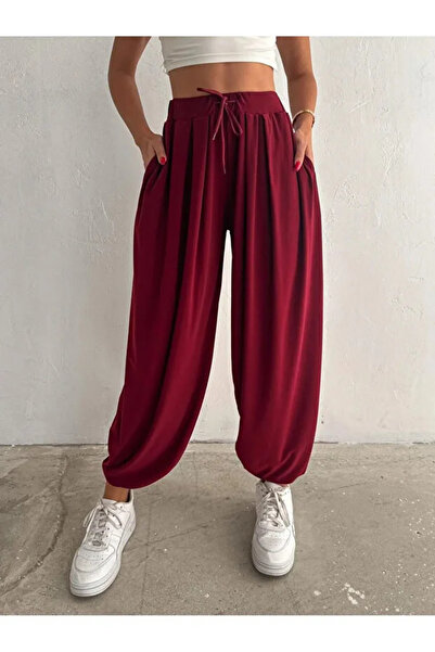 Mivelya Kadın Modal Kumaş Rahat Kesim Şalvar Pantolon Yüksek Bel Dökümlü& Cepli