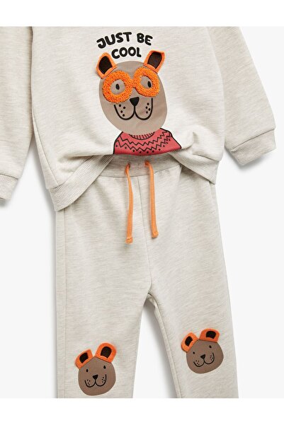 Koton Erkek Bebek Beli Bağcıklı Şardonlu Ayıcık Baskılı Eşofman Altı