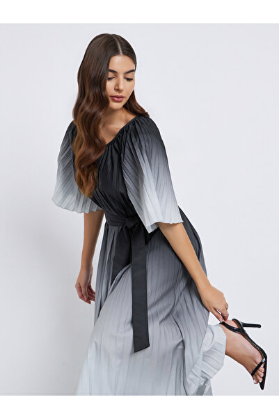 Styli Ambre Print Pleated A-Line Midi Dress