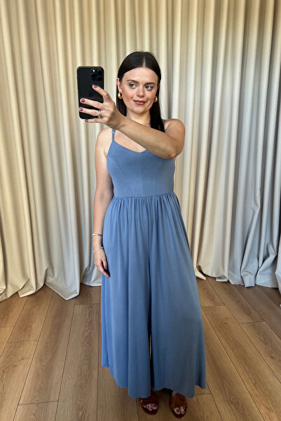 bsracetin co Celia İndigo İp Askılı Modal Tulum