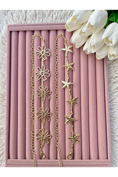 Gleemy accesories Kadın Gold çiçek Ve Deniz Yıldızı Detaylı Vücut & Bel & Elb...