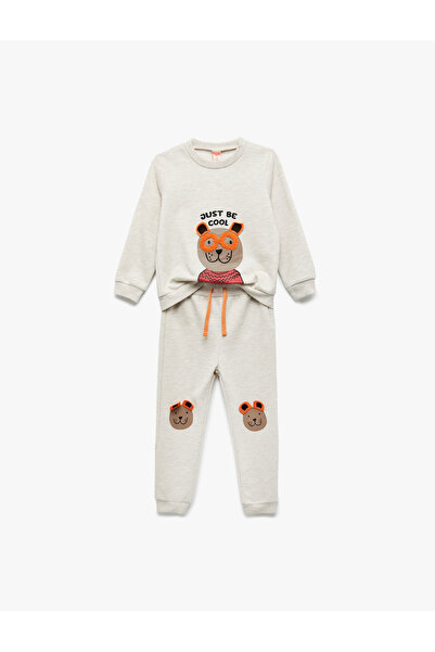 Koton Erkek Bebek Beli Bağcıklı Şardonlu Ayıcık Baskılı Eşofman Altı