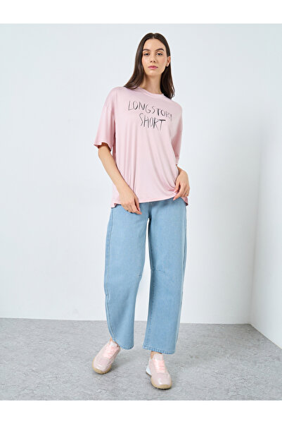 Take Two By Styli Pink Slogan Print Short Sleeve T-Shirt