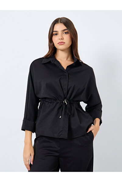 Styli Black Drawstring Detail Shirt and Pants Co-Ords