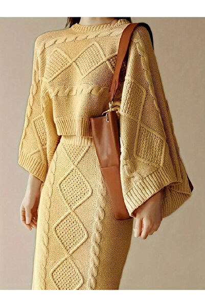 Take Two By Styli Plus Size Solid Cable Knit Top and Skirts Co-Ords