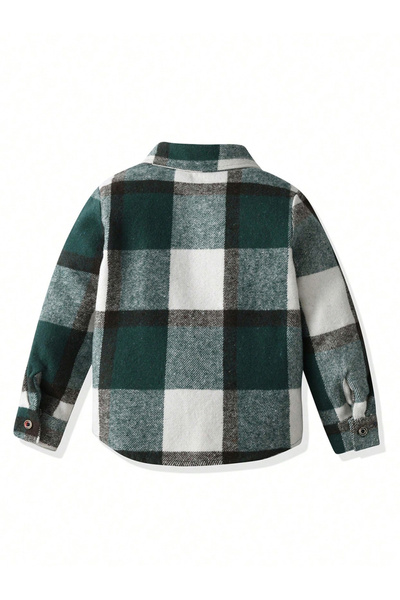 Take Two By Styli Boys Green Checked Button Front Shirt