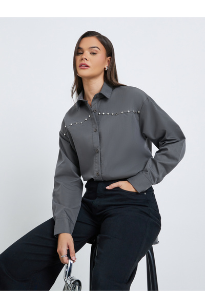 Styli Studded Spread Collar Buttoned Shirt