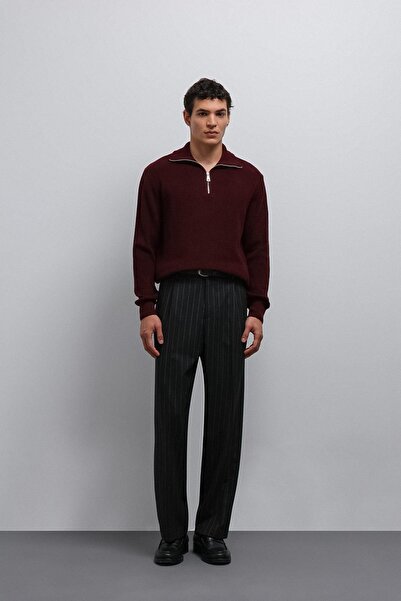 Antioch Burgundy Zippered Knitwear Men's Sweater