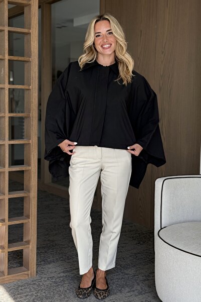 Laluvia Black Cape Style Trench Coat - 7603