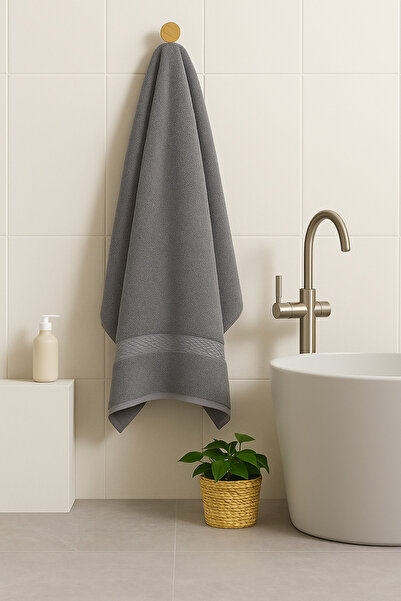 KAYABEY HOME Gray Color Luxury Bath Towel – High Water Absorbent Extra Soft Thick with Border 70X140 cm
