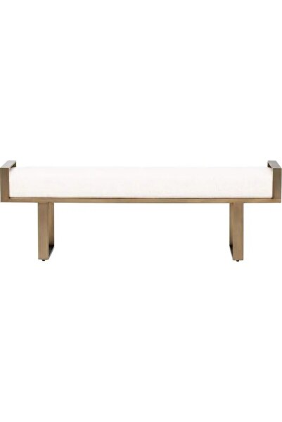 GN GEN AYDINLATMA Bello Özel Tasarım Kolçaklı Metal Ayak Beyaz Minder Dekoratif Puf Bench