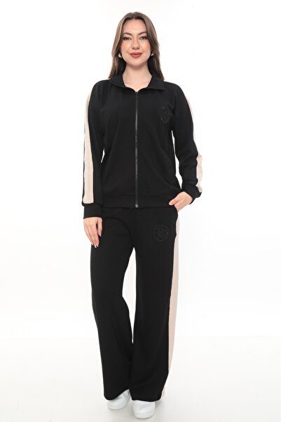 zitex ياقة مرتفعة متوسطة الطول طقم بدلة رياضية بأرجل واسعة من الجانبين بقطع ق...