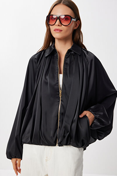 Lovelyİstanbul Kabarık Saten Yüzeyli Bomber Ceket LMW0033 SİYAH