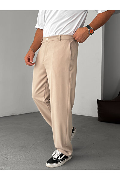 BYBASICMAN Bej Beli Yarım Lastikli Pantolon YP-5036