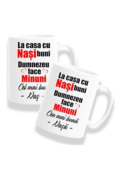 OEM Set 2 căni personalizate pentru nași cu mesajul: „În casa cu nași buni, D...
