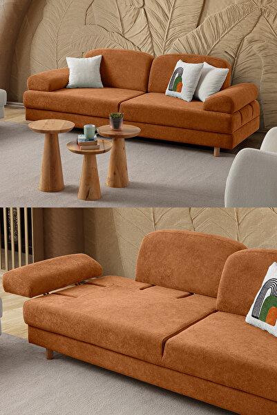 Eymense Aries Yataklı Sandıklı Üçlü Koltuk Turuncu