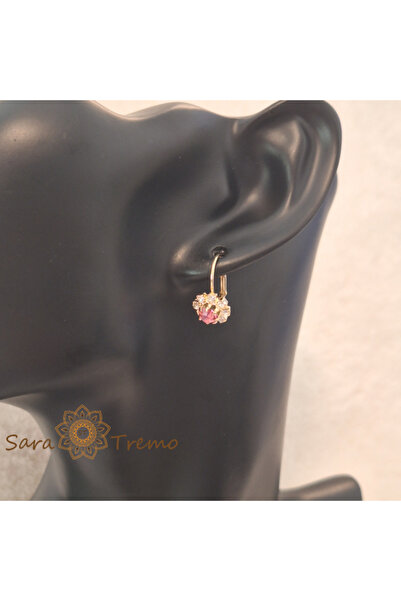 saratremo Queen of Flowers Earrings – Pink Crystals 18K Gold Plated Brazil