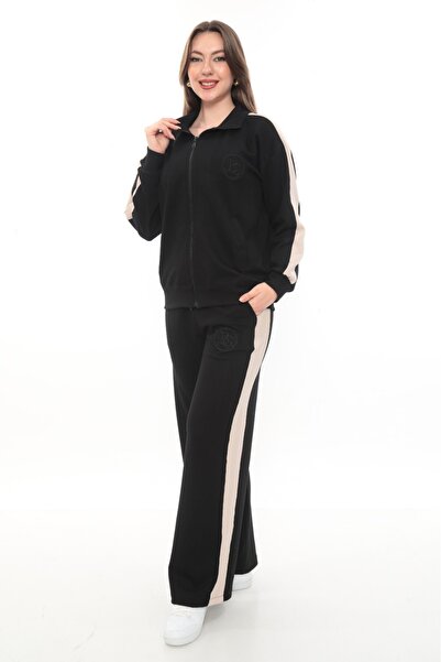 zitex ياقة مرتفعة متوسطة الطول طقم بدلة رياضية بأرجل واسعة من الجانبين بقطع ق...